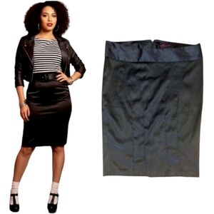 VTG Y2K Torrid Black Satin High Waist Rockabilly Goth Midi Pencil Skirt Size 12